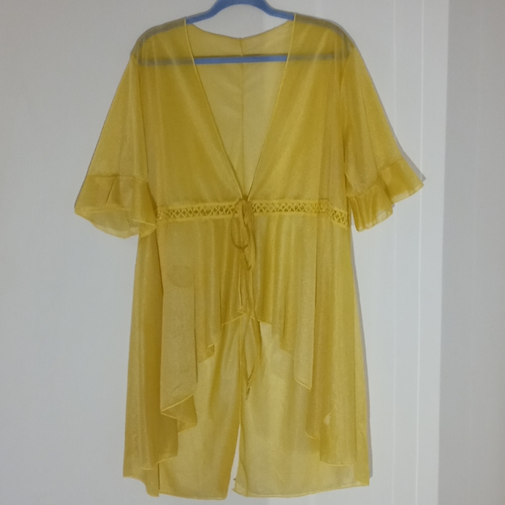 ❤ Yellow High Low Sheer Kimono